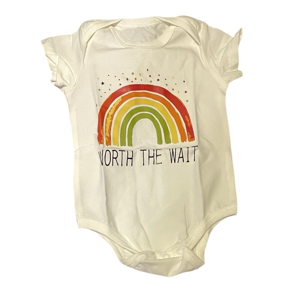 Worth the Wait‎ Rainbow Onesie | White Baby Bodysuit | 9M | NEW